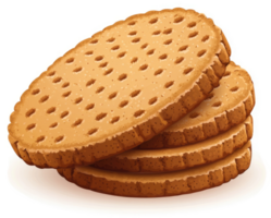 Stack of round, perforated cookies, golden brown in color. png