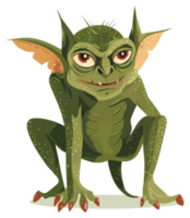 A mischievous, crouching, green creature with pointed ears. png