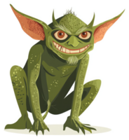 A menacing, cartoonish green creature with pointed ears and a mischievous grin. png