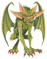 A ferocious, green creature with bat-like wings and sharp claws. png
