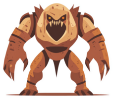 A fierce, earth-toned, armored creature with sharp claws and a menacing expression. png