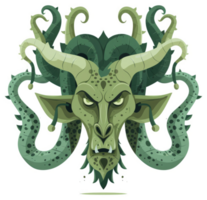 A grotesque, green mythical creature with horns and tentacles. png