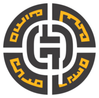 uma circular emblema com intrincado, segmentado padrões e estilizado rotulação. png