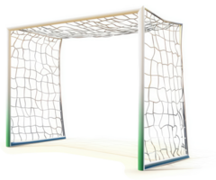 A 3d rendering of a modern beach soccer goal with a mesh net. png