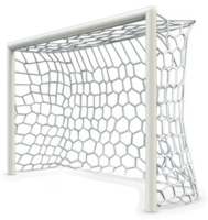 A modern, geometric soccer goal net with a unique hexagonal mesh design. png