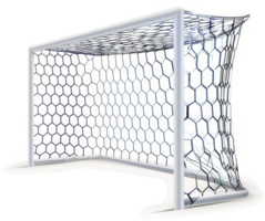 A soccer goal net with a distressed, distorted hexagonal mesh. png