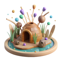 impressive rustic Beaver Lodge in Wetland Cutout Element high resolution png