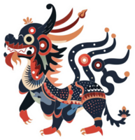 A vibrant, stylized illustration of a mythical creature, possibly a Chinese dragon, adorned with intricate patterns. png