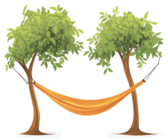 Two trees with a hammock between them on a sunny day. png