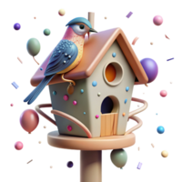 serene creative Birdhouse on Pole with Bird Perched Isolated high resolution png