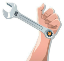 A hand using a wrench to fix a part. png