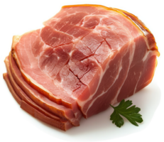 Sliced cured ham with a sprig of fresh parsley. png