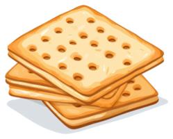 A stack of golden, perforated crackers. png