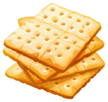 A stack of crispy, buttery crackers with patterned holes. png