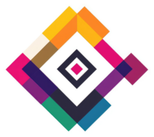 A vibrant, geometric design featuring overlapping squares in a diamond shape. png