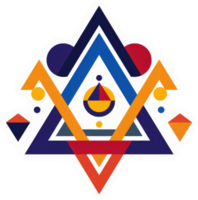 A vibrant geometric design with overlapping triangles and circles. png