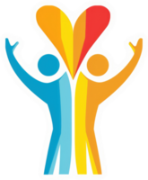 A colorful design of two figures intertwined with a heart shape, symbolizing unity and connection. png