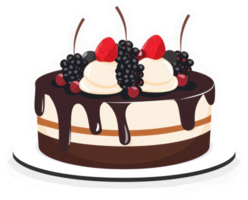A delicious chocolate cake adorned with fresh berries and creamy frosting. png