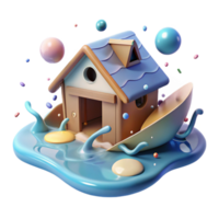 serene vintage Flooded House Partially Submerged Angled View Cutout high resolution png
