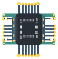 A top-down view of a computer chip with its connections. png