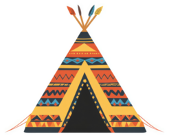 A vibrant, colorful teepee decorated with traditional native american patterns. png