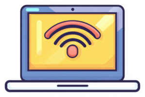 A laptop computer displaying a wireless connection icon. png
