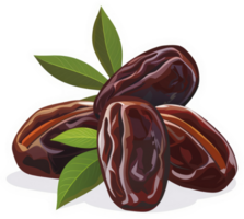 A close-up image of three plump dates with leaves. png