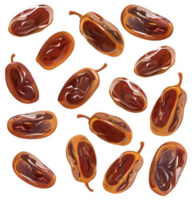 A pattern of delicious, dried dates scattered on a white background. png