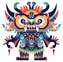 A vibrant, stylized illustration of a mythical creature with intricate, colorful patterns. png