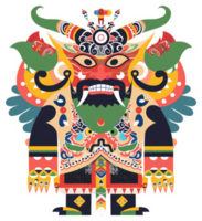 A colorful, stylized depiction of a mythical creature, possibly a protector deity. png