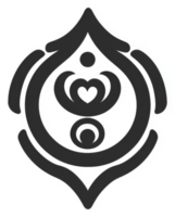 A stylized, abstract graphic design of a teardrop shape with concentric circles and a heart. png