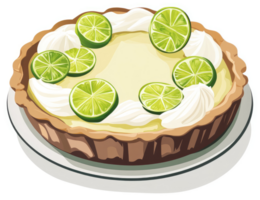 A delectable lime tart, adorned with fresh lime slices and whipped cream. png