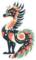 A stylized, decorative illustration of a mythical creature with vibrant colors and intricate patterns. png