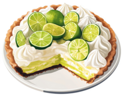 A vibrant slice of key lime pie, garnished with fresh limes. png