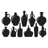 Black and white silhouettes of various bottles and jars vector