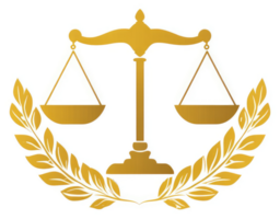 Golden scales of justice symbol, adorned with a laurel wreath. png
