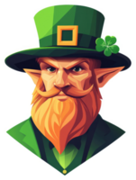 A leprechaun portrait with a vibrant green hat and a bright orange beard. png