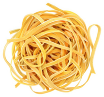 A ball of uncooked yellow pasta, showing long, thin strands. png