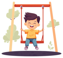 A happy boy enjoying a swing in a park setting. png