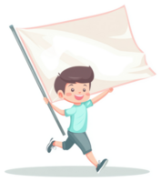 A happy child runs while holding a large blank banner. png