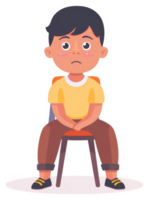A young boy sits patiently on a stool, displaying a thoughtful expression. png