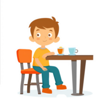 A young boy sits at a table enjoying a drink in a cafe. png