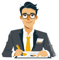 A businessman reviewing financial data, analyzing charts and graphs. png