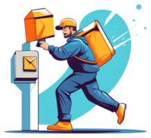 A delivery person dropping off a package at a mail box. png