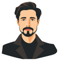 A stylized cartoon portrait of a man with a neatly trimmed beard. png