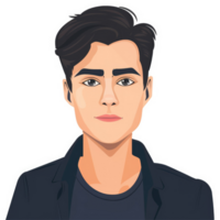 A cartoon illustration of a young man with a serious expression. png