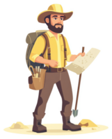 A determined explorer with a map and tools, ready for an expedition. png