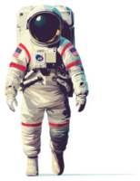 A stylized illustration of an astronaut in a spacesuit, walking in space. png
