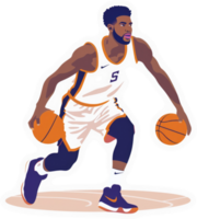 A dynamic illustration of a basketball player in action. png