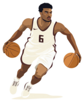A basketball player in dynamic action, dribbling the ball. png
